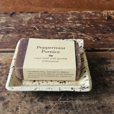 closeup of Peppermint Pumice soap by Backyard Bees