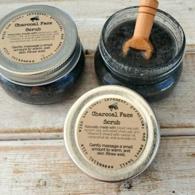charcoal scrub in mason jar with lid open