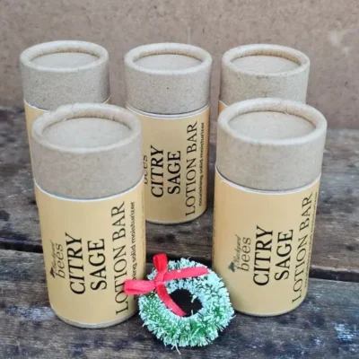Citry Sage Lotion Bar with small festive wreath for holiday gifting
