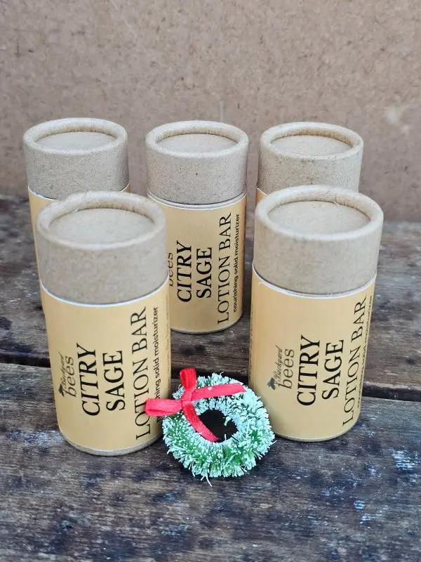 Citry Sage Lotion Bar with small festive wreath for holiday gifting