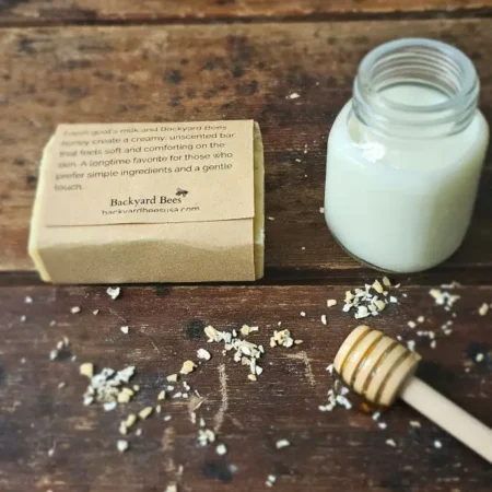 Reverse label of Cleopatra Bar with goat milk, oats, and honey