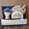 Coco-Loco-Set Gift-ready Coco Loco vegan wet shave set with shave brush, soap lift, and cedarwood vetiver shave bar in eco-friendly corrugated packaging.