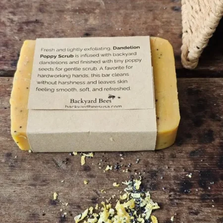 Dandelion Poppy Back Label Back label of dandelion poppy scrub handmade soap
