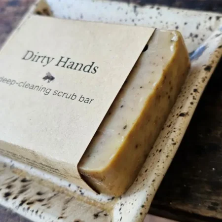 Side view close-up of Dirty Hands Scrub Soap for gardeners and mechanics
