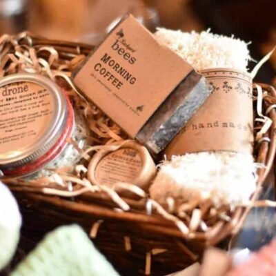 sample gift card basket with Backyard Bees natural skincare products