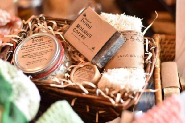 sample gift card basket with Backyard Bees natural skincare products
