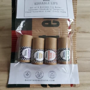 a package of 4 beeswax lip balms in eco friendly packaging