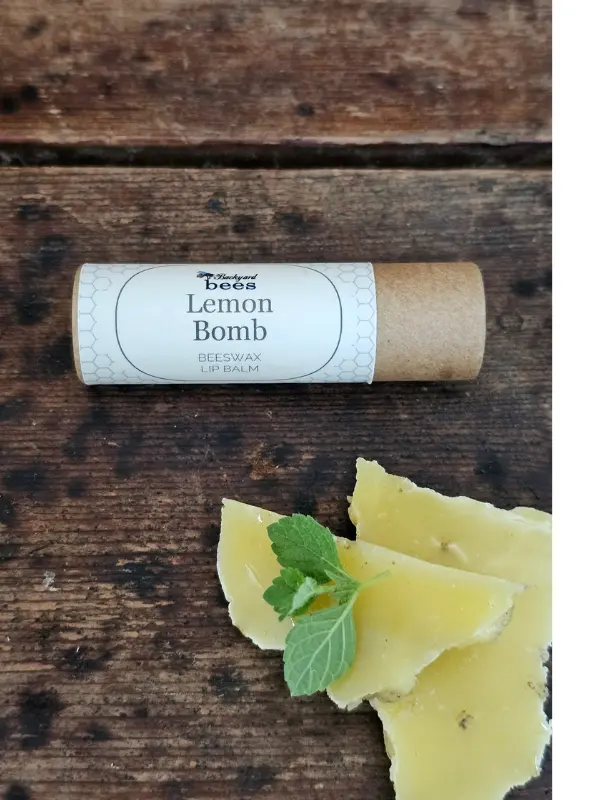 Lemon balm and beeswax used to make Backyard Bees Lemon Bomb lip balm