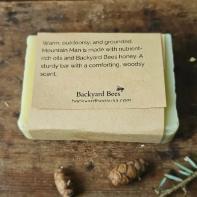 Back label of Mountain Man handmade soap