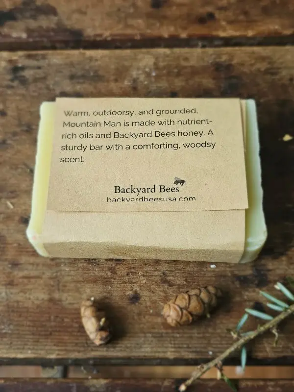 Back label of Mountain Man handmade soap