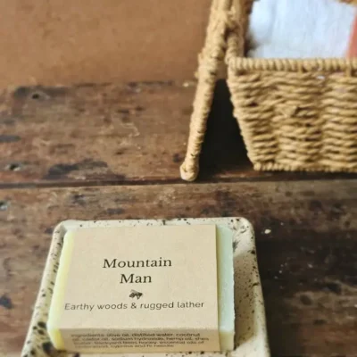 Mountain Man soap for men styled with natural textures