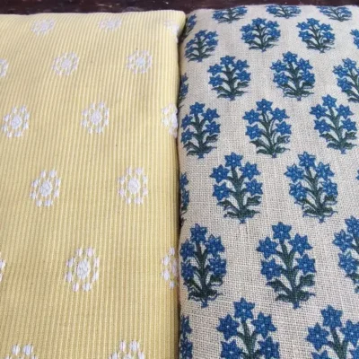 Side-by-side comparison of Lavender Neck Pillow color options: Butter Yellow and Blue Lavender Print