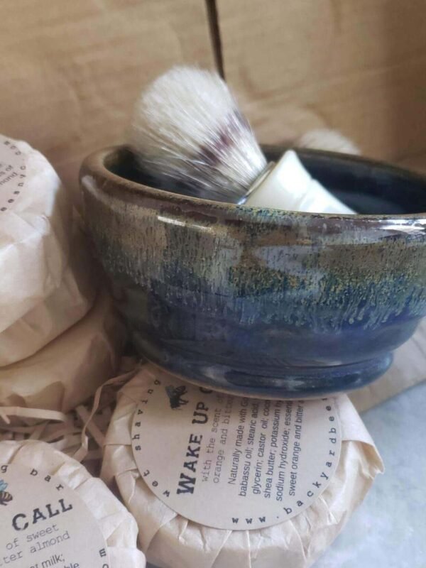 Shave Bowl Brown Blue Wet Shave Bowl - Handmade in USA