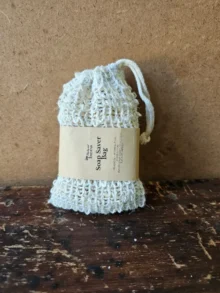 Sisal soap saver bag, prefilled with natural soap shreds by Backyard Bees