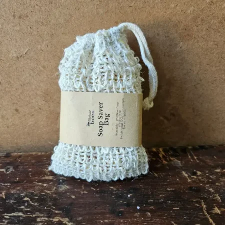 Sisal soap saver bag, prefilled with natural soap shreds by Backyard Bees