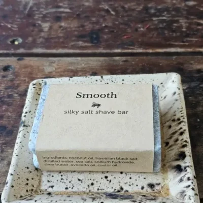 Smooth ladies shave soap on rustic soapdish