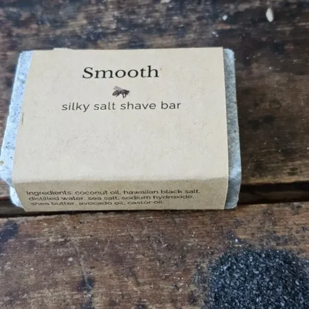 Single bar of Smooth Shave Soap with close up of mineral rich Hawaiian salt