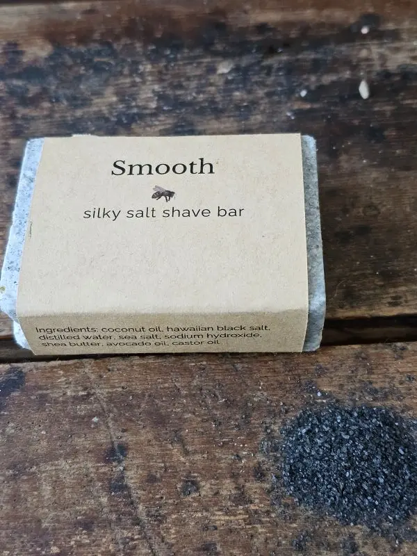 Single bar of Smooth Shave Soap with close up of mineral rich Hawaiian salt
