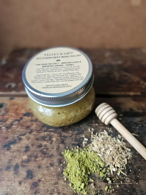 Southern Sexy body polish by Backyard Bees with patchouli and key lime essential oils