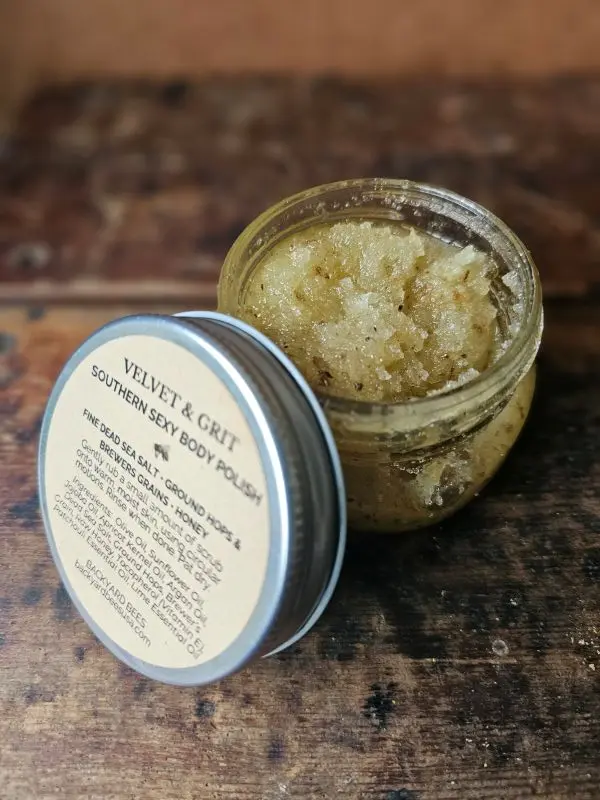 Southern Sexy body polish with honey-smooth texture and fine exfoliating grains by Backyard Bees