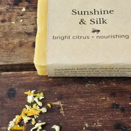 Sunshine Silk Scent Close-up of Sunshine and Silk soap with bright citrus tones
