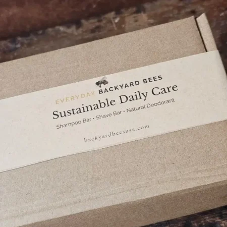 Sustainable Daily Care Boxed Sustainable Daily Care kraft box packaging with Everyday Backyard Bees label