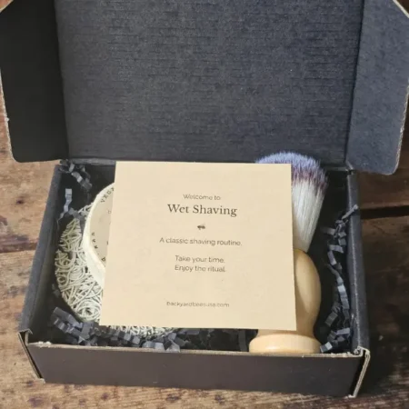 Backyard Bees beginners wet shave set with instruction guide