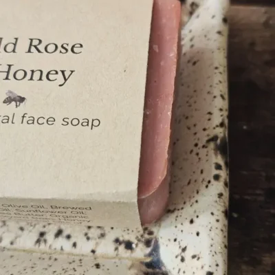 Close-up of Wild Rose and Honey natural face soap