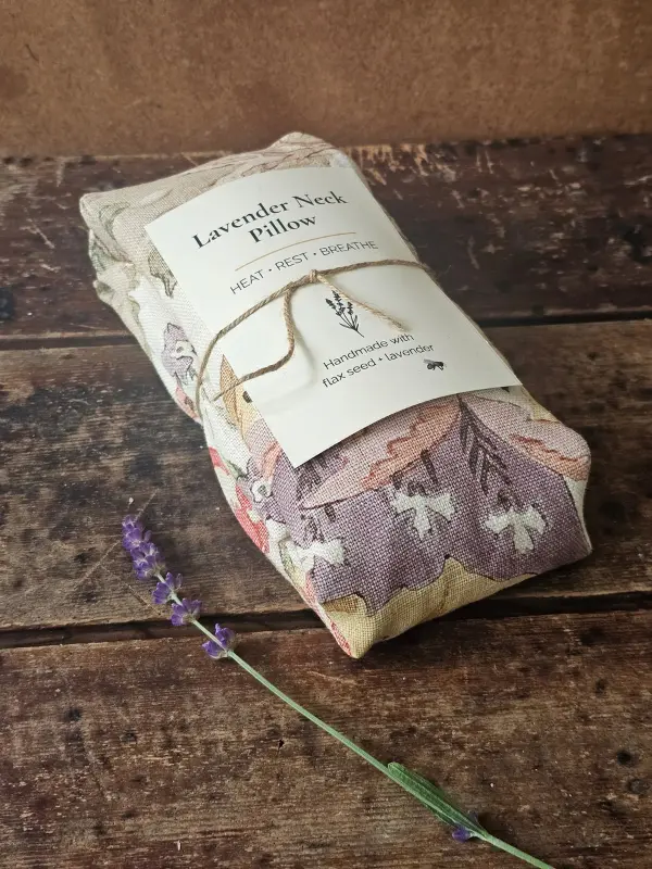 Handmade floral lavender neck pillow wrapped and ready for gifting
