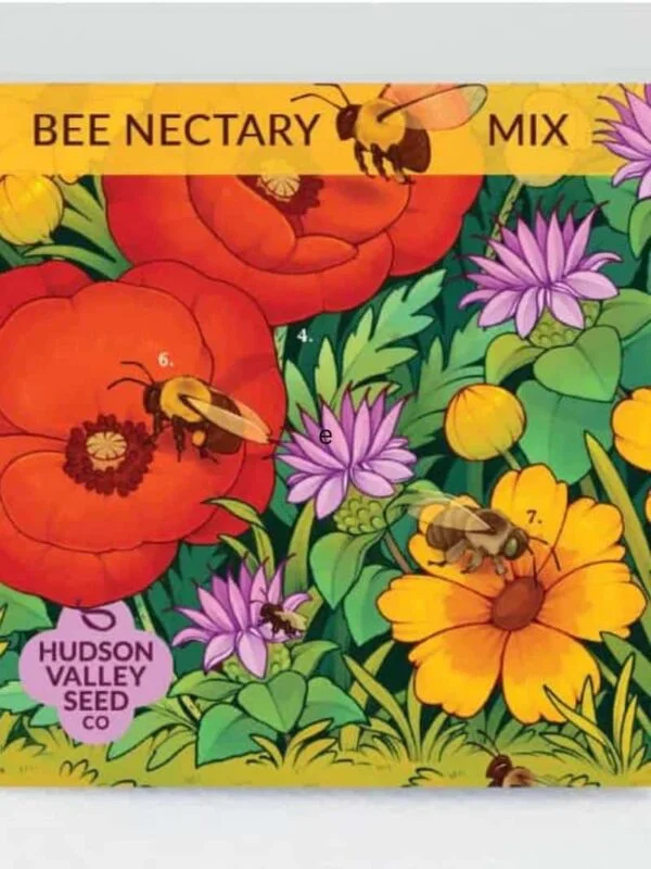 Package of Bee Nectary Bee Garden Seeds with brightly colored drawings of flowers