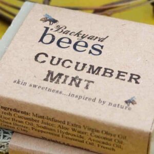 cucumber aloe soap with mint on a sage green soap lift
