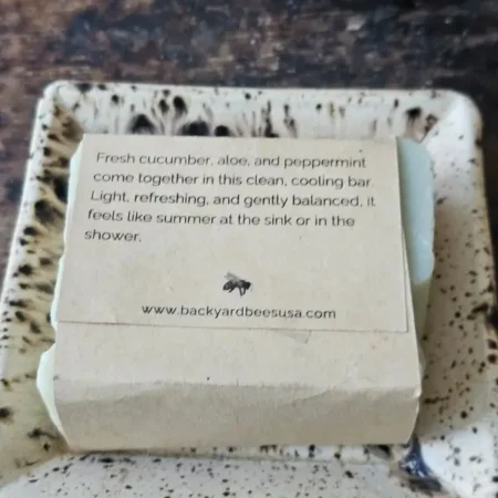 Back label closeup of Cucumber Mint Aloe Soap