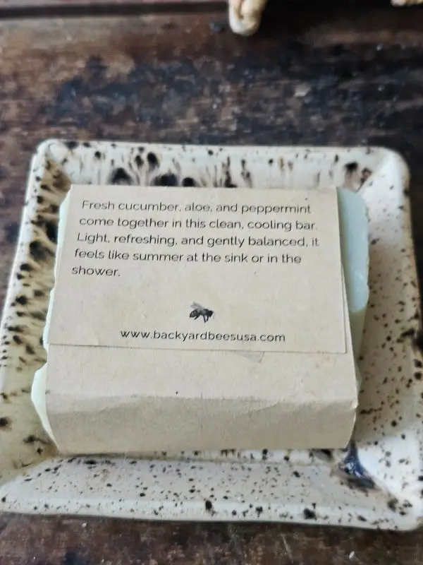 Back label closeup of Cucumber Mint Aloe Soap