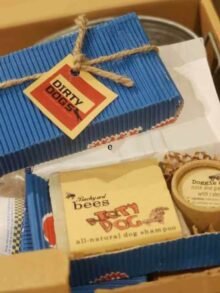 dirty dog shampoo gift set Our Dog Shampoo Bar Gift Set includes a nose and paw balm. View of open box