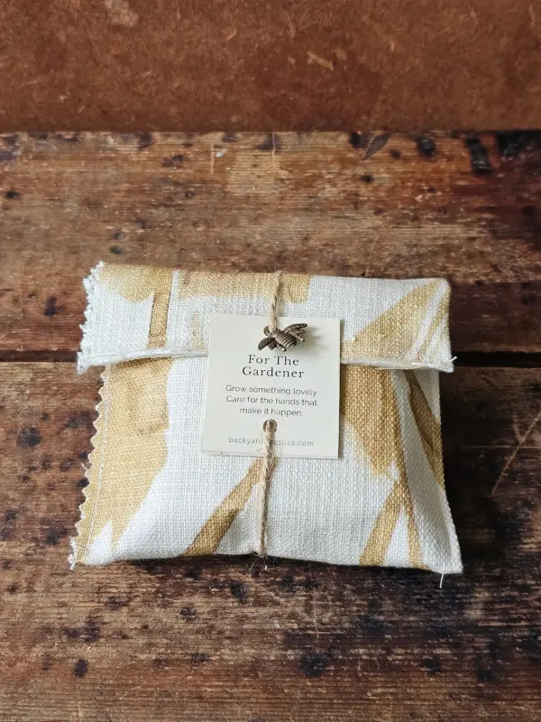 For the Gardener gift set wrapped in a fabric envelope with a tied gift tag
