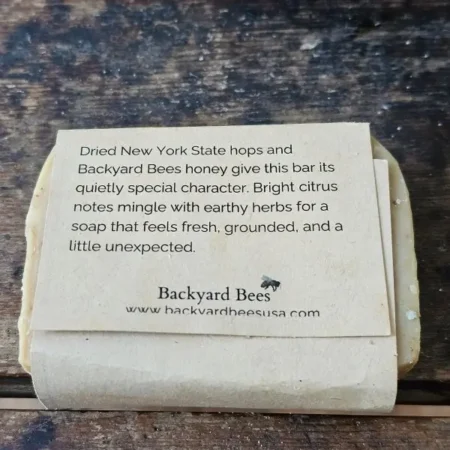 Back label of honey soap by Backyard Bees