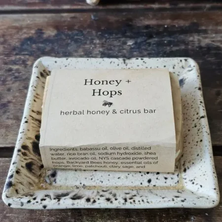 A artisan honey soap, Honey & Hops Soap on soap dish