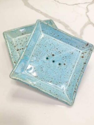 Handmade Blue ceramic soap dish by Sunrise Pottery