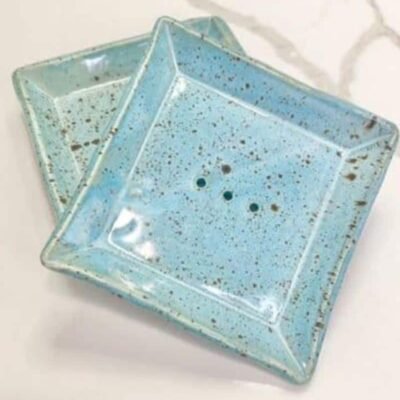 Handmade Blue ceramic soap dish by Sunrise Pottery