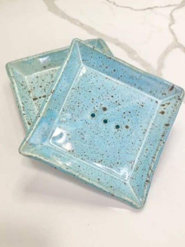 Handmade Blue ceramic soap dish by Sunrise Pottery