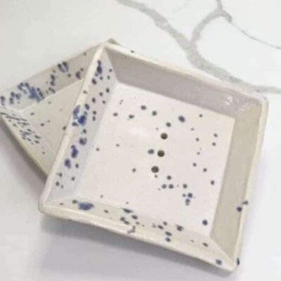 Handmade Ceramic Soap dish in indigo rain by Sunrise Potter