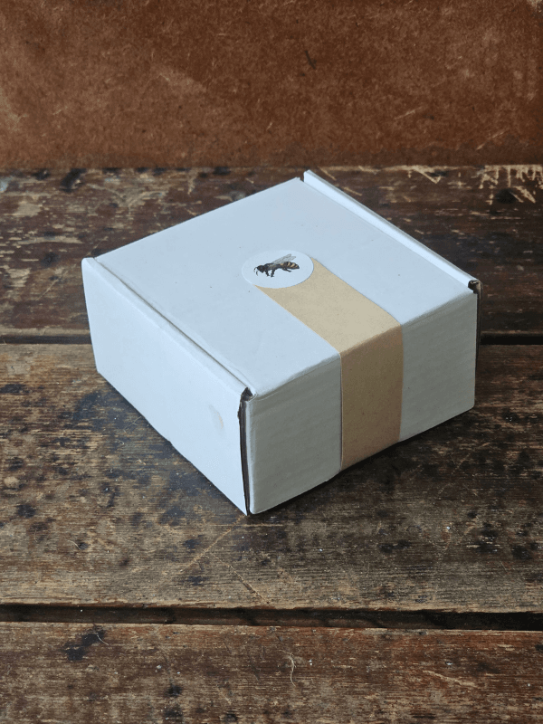 Closed Sunshine Skin Care Set gift box with kraft paper seal and bee sticker