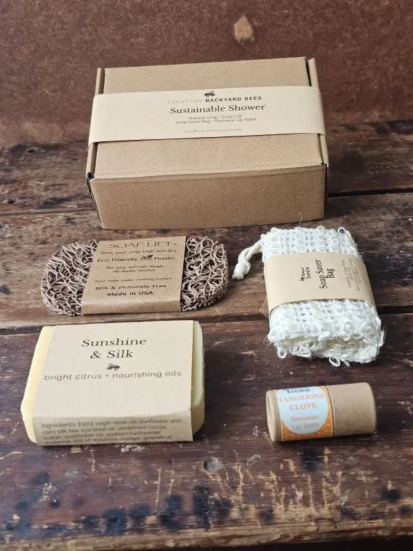 Sustainable Shower Contents 4-piece sustainable shower set by Backyard Bees