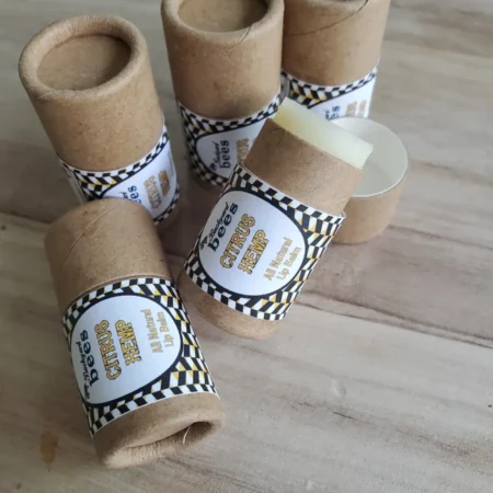 5 tubes of sustainably packaged Citrus hemp lip balm
