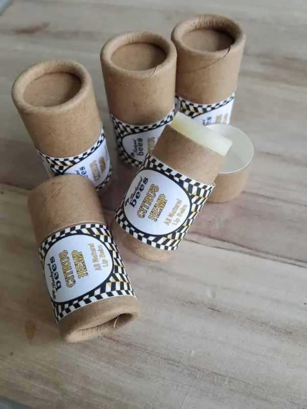 5 tubes of sustainably packaged Citrus hemp lip balm