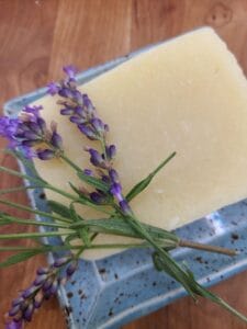 closeup of lavender goat milk soap creamy texture