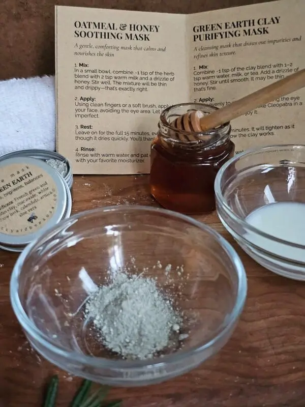 Mixing the herbal face mask with warm milk and honey.