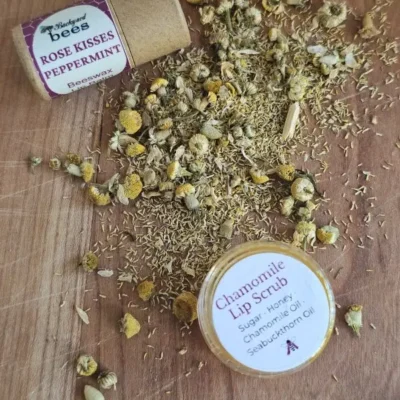Chamomile Lip Scrub Kit with honey and flowers — eco-friendly fall skincare gift