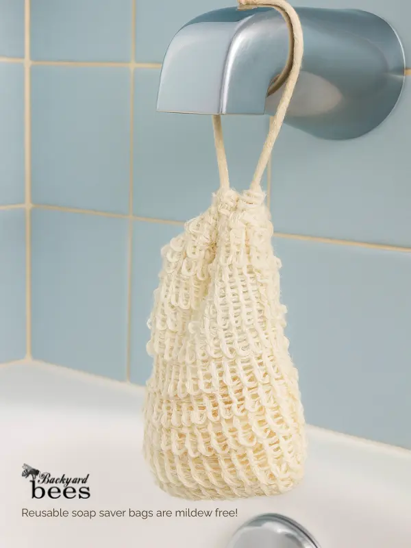 Sisal Soap Saver Bag Sisal soap saver bag hanging in shower
