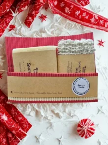 Holiday Soap Gift Set: :Snow Day natural winter soap and reusable sisal soap saver bag gift set by Backyard Bees